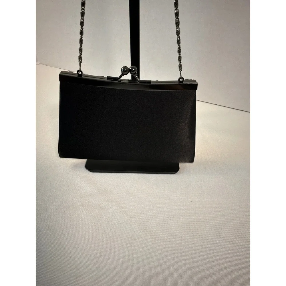Jessica McClintock Clutch Bag Womens OS Black Satin Rhinestone Evening Formal